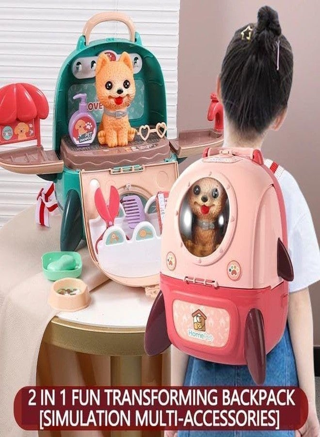 Onecado Kids Pet Toy Set with Dollhouse Furniture and Puppy Accessories - 2-in-1 Backpack Playset - Image 4